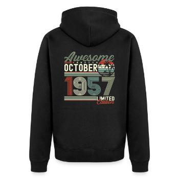 Awesome Oktober 1957 65. Geburtstag Geschenk - Unisex Premium Bio Zip Hoodie - Schwarz - Hinten - Nico (187cm)