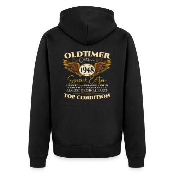 Oldtimer Octobre 1948 Cadeau du 74e anniversaire - Veste à capuche bio Premium Unisexe - noir - Dos - Nico (187cm)