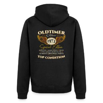 Oldtimer Octobre 1972 cadeau de 50e anniversaire - Veste à capuche bio Premium Unisexe - noir - Dos - Nico (187cm)