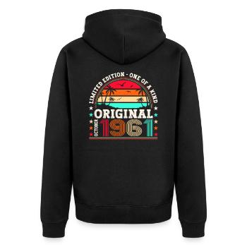 Original October 1961 61st Birthday Gift Cool - Unisex Premium Organic Zip Hoodie - black - Back - Nico (187cm)