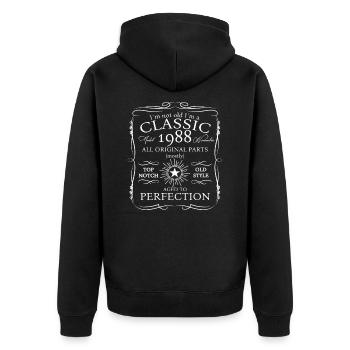 Classique Novembre 1988 Cadeau du 34e anniversaire - Veste à capuche bio Premium Unisexe - noir - Dos - Nico (187cm)