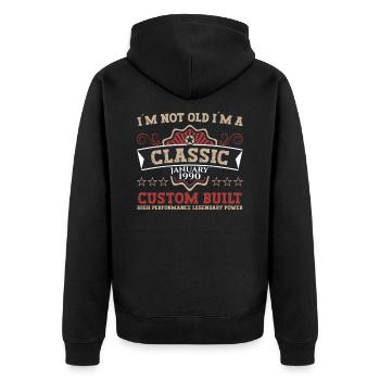 Né le 33 janvier 1990 Homme cadeau - Veste à capuche bio Premium Unisexe - noir - Dos - Nico (187cm)