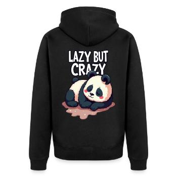 Lazy But Crazy - Unisex Premium Organic Zip Hoodie - black - Back - Nico (187cm)