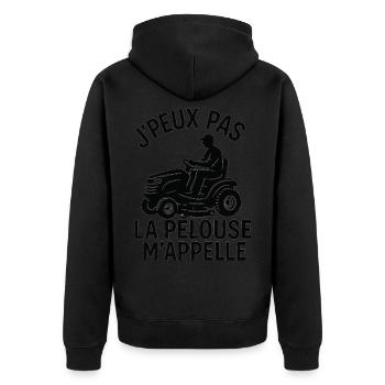 Ich kann nicht, der Rasen ruft mich - Unisex Premium Bio Zip Hoodie - Schwarz - Hinten - Nico (187cm)