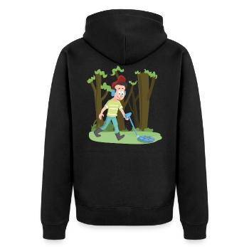 Chasseur de trésors avec détecteur de métaux navigue dans la forêt - Veste à capuche bio Premium Unisexe - noir - Dos - Nico (187cm)