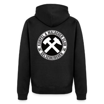 Kumpel & Malocher Club - Gelsenkirchen - Ruhrpott - Unisex Premium Bio Zip Hoodie - Schwarz - Hinten - Nico (187cm)