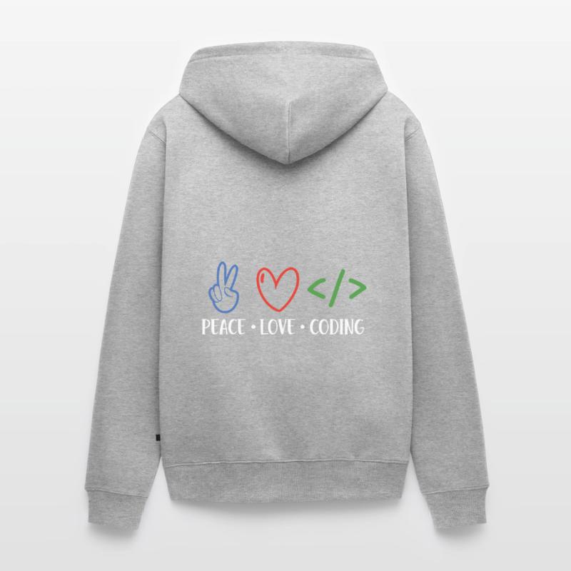 Peace Love Coding Coder Software Developer Program Unisex Premium Bio Zip Hoodie