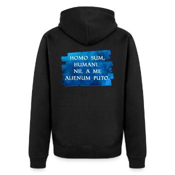I am human and nothing is foreign to me - Unisex Premium Organic Zip Hoodie - black - Back - Nico (187cm)