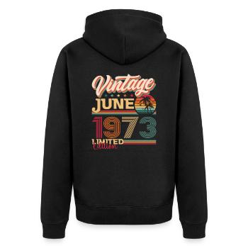Millésime Juin 1973 49ème anniversaire Hommes 49 ans - Veste à capuche bio Premium Unisexe - noir - Dos - Nico (187cm)
