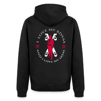 Dom-2 - Unisex Premium Bio Zip Hoodie - Schwarz - Hinten - Nico (187cm)