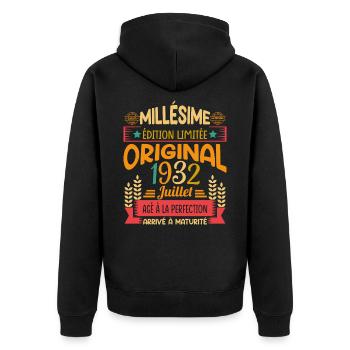 Millésime Né(e) Juillet 1932 Cadeau Anniversaire - Veste à capuche bio Premium Unisexe - noir - Dos - Nico (187cm)