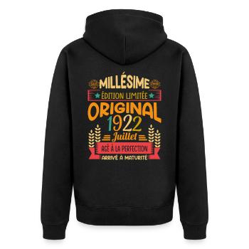 Millésime Né(e) Juillet 1922 Cadeau Anniversaire - Veste à capuche bio Premium Unisexe - noir - Dos - Nico (187cm)