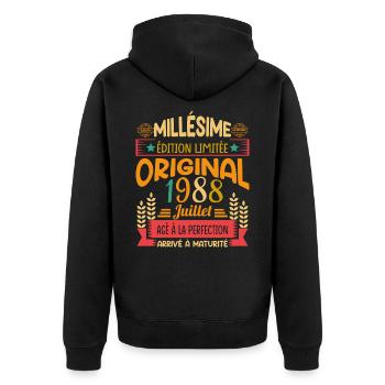 Millésime Né(e) Juillet 1988 Cadeau Anniversaire - Veste à capuche bio Premium Unisexe - noir - Dos - Nico (187cm)