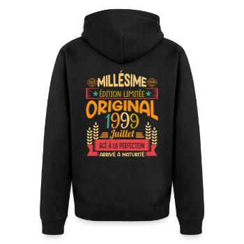Millésime Né(e) Juillet 1999 Cadeau Anniversaire - Veste à capuche bio Premium Unisexe - noir - Dos - Nico (187cm)