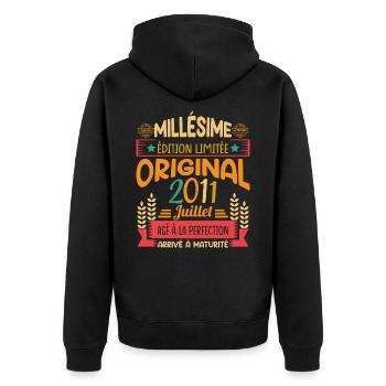 Millésime Né(e) Juillet 2011 Cadeau Anniversaire - Veste à capuche bio Premium Unisexe - noir - Dos - Nico (187cm)
