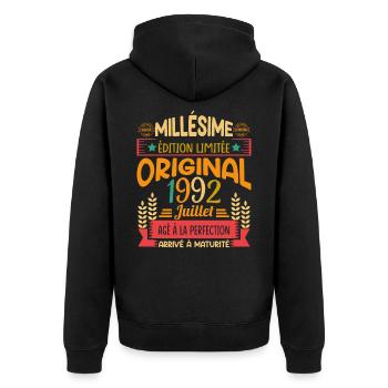 Millésime Né(e) Juillet 1992 Cadeau Anniversaire - Veste à capuche bio Premium Unisexe - noir - Dos - Nico (187cm)