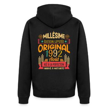 Millésime Né(e) Août 1992 Cadeau Anniversaire - Veste à capuche bio Premium Unisexe - noir - Dos - Nico (187cm)