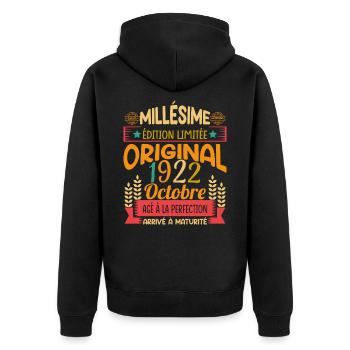 Millésime Né(e) Octobre 1922 Cadeau Anniversaire - Veste à capuche bio Premium Unisexe - noir - Dos - Nico (187cm)