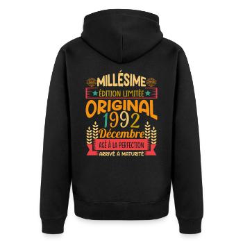 Millésime Né(e)Décembre 1992 Cadeau Anniversaire - Veste à capuche bio Premium Unisexe - noir - Dos - Nico (187cm)
