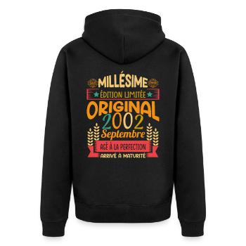 Millésime Né(e) Septembre 2002 Cadeau Anniversaire - Veste à capuche bio Premium Unisexe - noir - Dos - Nico (187cm)