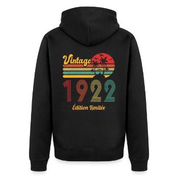Vintage 1922 Anniversary Gift Idea - Unisex Premium Organic Zip Hoodie - black - Back - Nico (187cm)