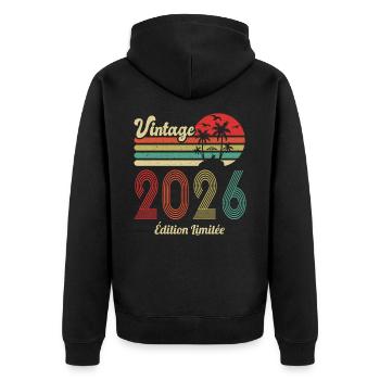 2026 Vintage Anniversaire Idée Cadeau 2026 - Veste à capuche bio Premium Unisexe - noir - Dos - Nico (187cm)