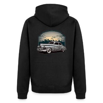 Classic Car Usa Vintage Rock n Roll Skyline - Unisex Premium Organic Zip Hoodie - black - Back - Nico (187cm)