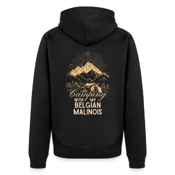 Belgischer Malinois Camping - Unisex Premium Bio Zip Hoodie - Schwarz - Hinten - Nico (187cm)