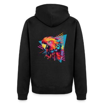 Bunter Papagei Farbspritzer - Unisex Premium Bio Zip Hoodie - Schwarz - Hinten - Nico (187cm)