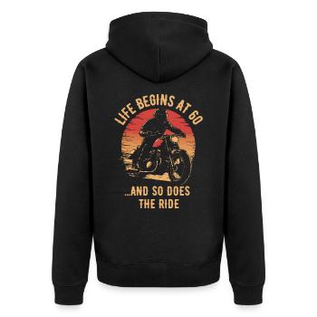Motorrad Vintage Pensionär Rentner Geburtstag - Unisex Premium Bio Zip Hoodie - Schwarz - Hinten - Nico (187cm)