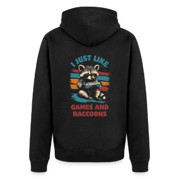 Waschbär Gaming Videospiele Gamer - Unisex Premium Bio Zip Hoodie - Schwarz - Hinten - Nico (187cm)