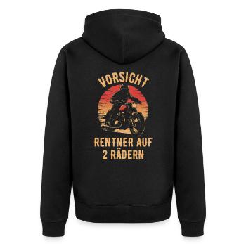 Motorrad Vintage Pensionär Rentner - Unisex Premium Bio Zip Hoodie - Schwarz - Hinten - Nico (187cm)