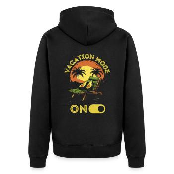 Avocado am Strand mit lustigem Spruch - Unisex Premium Bio Zip Hoodie - Schwarz - Hinten - Nico (187cm)
