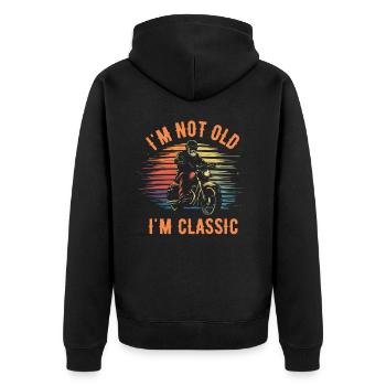 Motorcycle Vintage Pensioner I'm not old I'm classic - Unisex Premium Organic Zip Hoodie - black - Back - Nico (187cm)