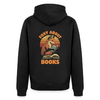 Fuchs mit Bücher - Unisex Premium Bio Zip Hoodie - Schwarz - Hinten - Nico (187cm)