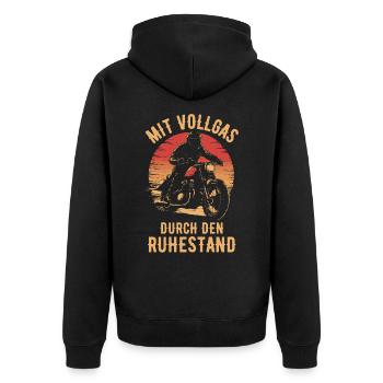 Motorrad Vintage Pensionär Rentner Geburtstag - Unisex Premium Bio Zip Hoodie - Schwarz - Hinten - Nico (187cm)