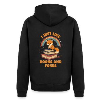 Cute Fox with Books - Unisex Premium Organic Zip Hoodie - black - Back - Nico (187cm)