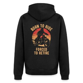 Motorrad Vintage Rentner Ruhestand - Unisex Premium Bio Zip Hoodie - Schwarz - Hinten - Nico (187cm)