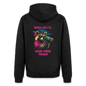 Waschbär mit Sonnenbrille und Kamera - Unisex Premium Bio Zip Hoodie - Schwarz - Hinten - Nico (187cm)