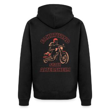 Motorrad Vintage Rentner Ruhestand - Unisex Premium Bio Zip Hoodie - Schwarz - Hinten - Nico (187cm)