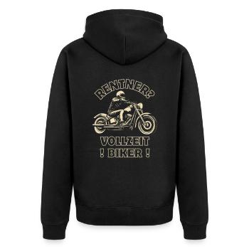 Motorrad Vintage Rentner Ruhestand - Unisex Premium Bio Zip Hoodie - Schwarz - Hinten - Nico (187cm)