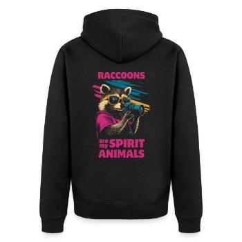 Waschbär mit Sonnenbrille und Kamera - Unisex Premium Bio Zip Hoodie - Schwarz - Hinten - Nico (187cm)