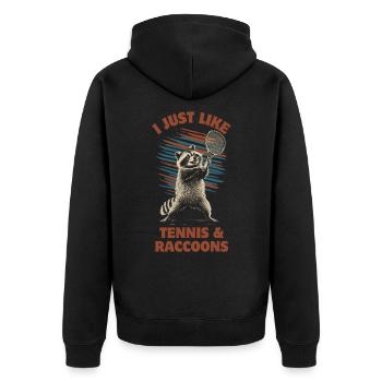 Raton laveur jouant au tennis - Veste à capuche bio Premium Unisexe - noir - Dos - Nico (187cm)