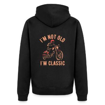 Motorrad Vintage Rentner Ruhestand Geburtstag - Unisex Premium Bio Zip Hoodie - Schwarz - Hinten - Nico (187cm)