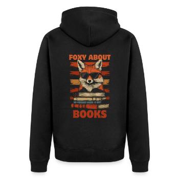 Fox with sunglasses and books - Unisex Premium Organic Zip Hoodie - black - Back - Nico (187cm)