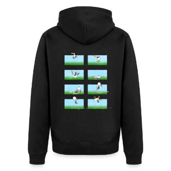 Landender Cartoon Albatros - Unisex Premium Bio Zip Hoodie - Schwarz - Hinten - Nico (187cm)