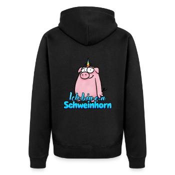 Funny Pig Horn / Pig Unicorn - Unisex Premium Organic Zip Hoodie - black - Back - Nico (187cm)