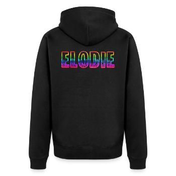 elodie rs regenbogen - Unisex Premium Bio Zip Hoodie - Schwarz - Hinten - Nico (187cm)