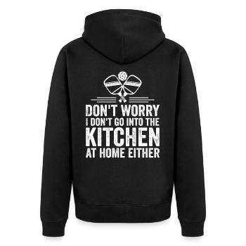 Don't Worry I Don't Go Into The Kitchen - Unisex Premium Organic Zip Hoodie - black - Back - Nico (187cm)