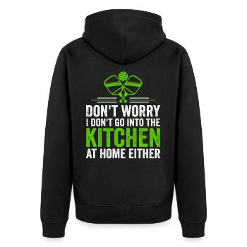Don't Worry I Don't Go Into The Kitchen - Unisex Premium Organic Zip Hoodie - black - Back - Nico (187cm)